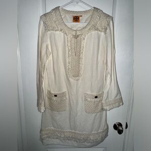 Tory Burch Ivory Boho Fringed Tunic Dress Size 6